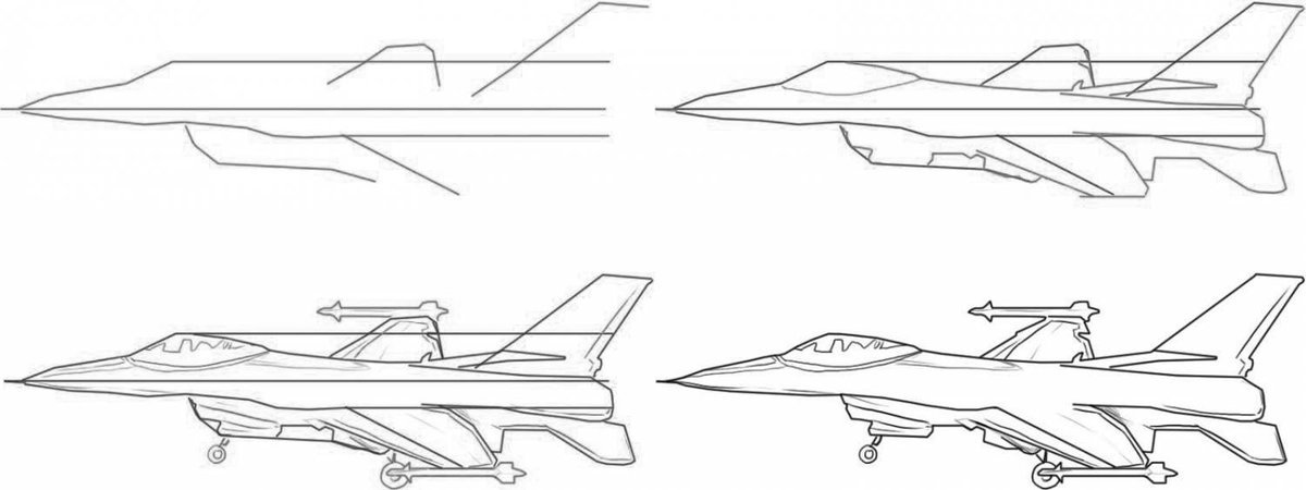 Нарисовать истребитель карандашом ребенку